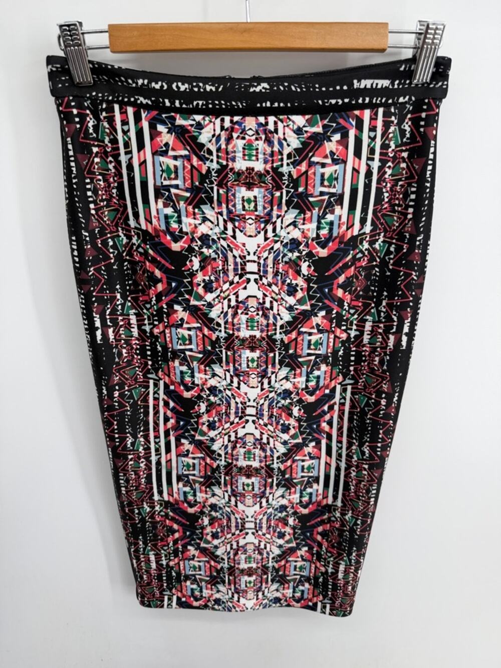 Parker geometric print stretchy back slit midi pencil skirt sz 2
